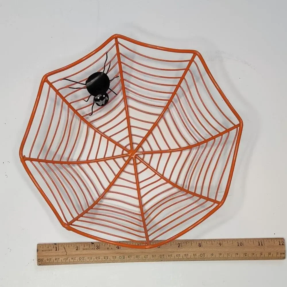 Orange Metal Spiderweb Halloween Candy Bowl‎ Dish